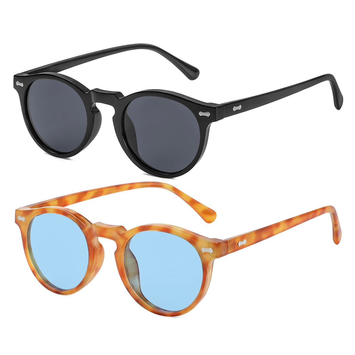 Gleyemor Vintage Polarized Sunglasses for Men Round Sunglasses UV400 Protection Retro Hand-crafted Acetate Frame