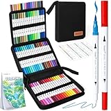 TANMIT Markers for Adult Coloring Books No Bleeding, 72 Colors Dual Tip Art Markers Set with Fine and Brush Tip Pens for Journaling Sketch Hand Lettering