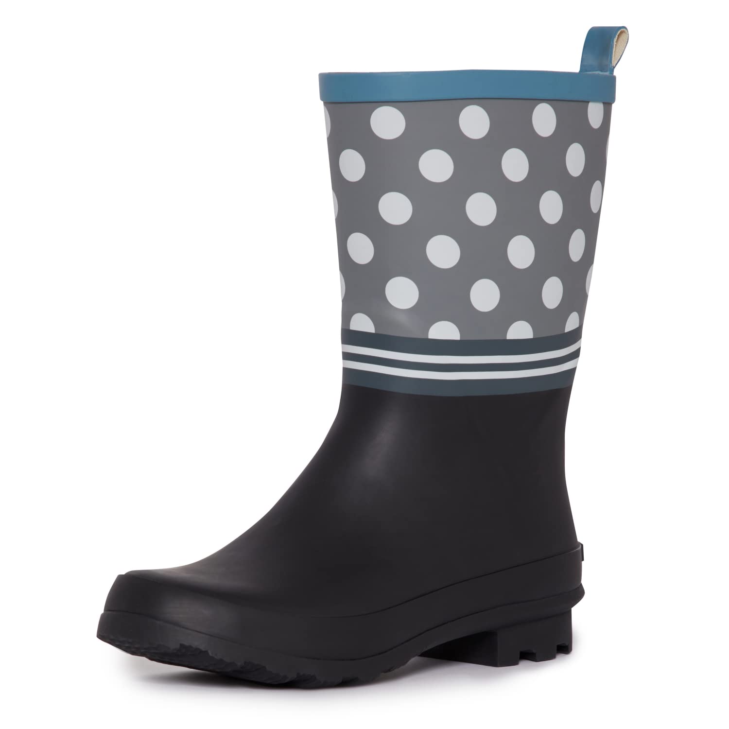 Laura Ashley Women's Rain Footwear, Stripe Mid Calf Waterproof Rubber Garden/Rainboots, Low Heel Slip Resistant Boots for Women