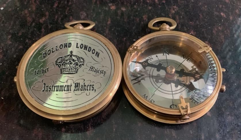 Brújula de bolsillo de latón antiguo – Grabado Dollond London, instrumento náutico coleccionable de navegación miniatura 3