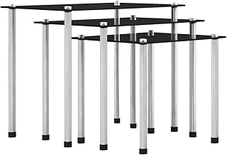 vidaXL 3x Nesting Tables Stable Living Room Bedroom Cafes Indoor furniture Side Tables End Tables Couch Tables Black Tempered Glass