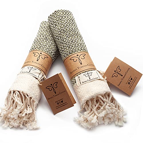 Smyrna Original Toallas de mano turcas | 100% algodón, prelavadas, 40,6 x 100,2 cm | Toalla de baño decorativa Peshtemal para manos, cara, cabello, gimnasio, yoga, té, cocina, baño (verde militar) Cover