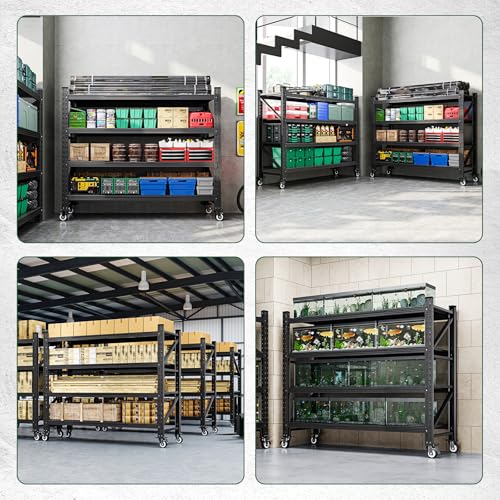 Image of Letaya 4000LBS Heavy Duty Storage Shelves with Wheels,Metal Garage Shelving Units,4 Tier Large Tall Industrial Shelving,Adjustable Utility Rack for Warehouse,Basement (Black, 55 inch W x 24 inch D x 76 inch H)