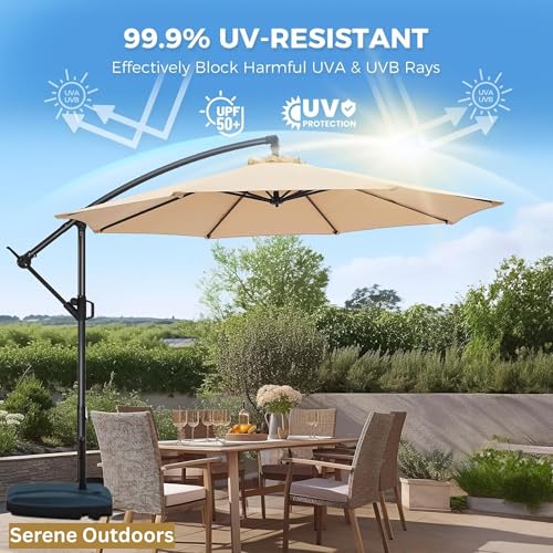 Image of THESHELTERS 10ft Side Pole Round Outdoor Garden Umbrella with Movable 60Kg Heavy Water Base Stand for Patio, Terrace, Cafe and Poolside | Waterproof Big Size Outdoor Umbrella