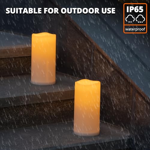 Image of NURADA Large Outdoor Solar Candles Waterproof - 8 inch x 4 inch Rechargeable Solar Powered Flameless LED Pillar Flickering Candle for Patio Porch Lanterns Decor - Ivory Set of 2