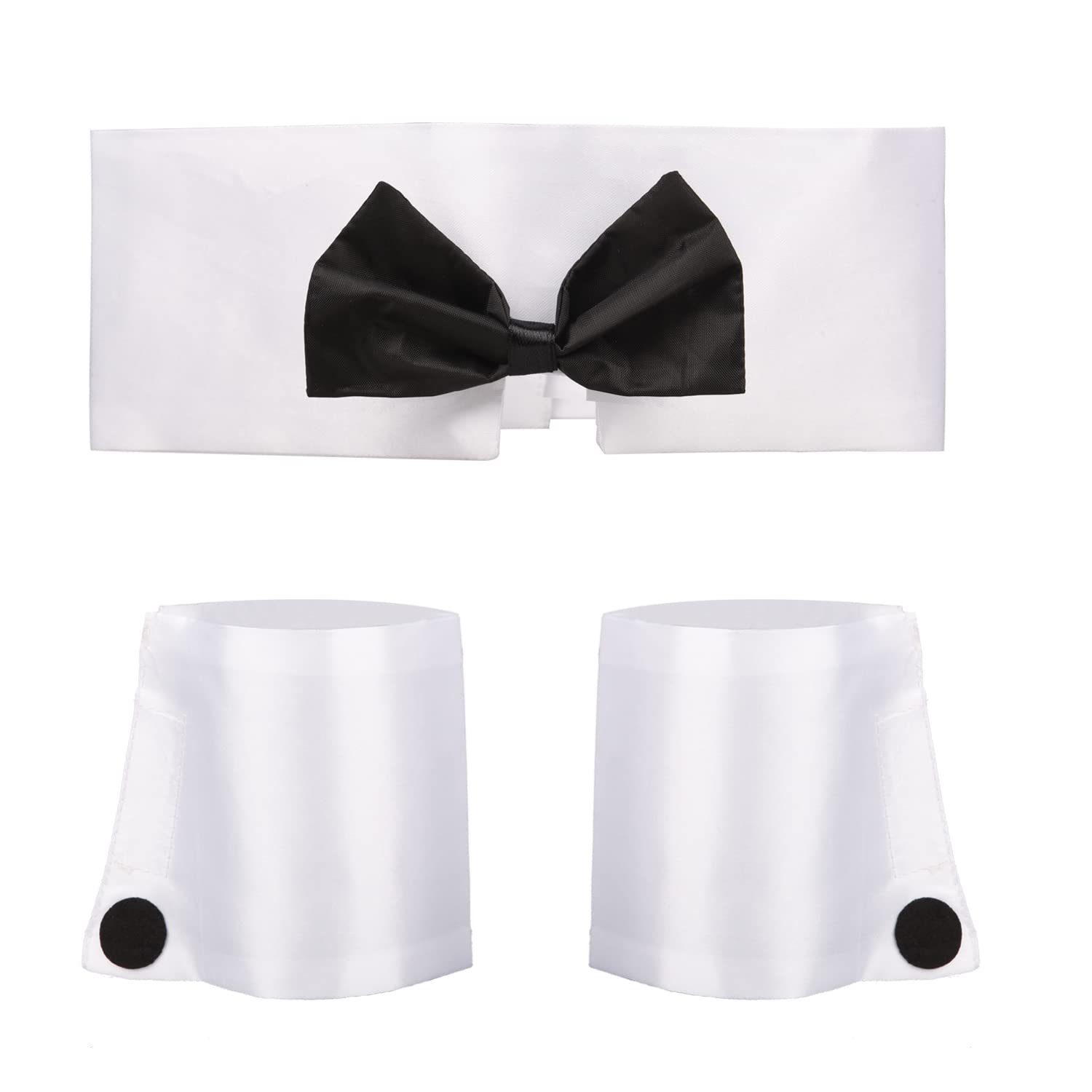 MFUOE Bunny Costume Accessory Set Rabbit Collar Bow Tie Cuffs Hen Party Kits for Game Easter, White