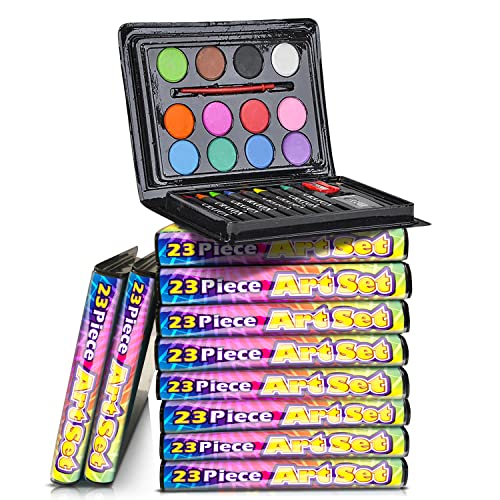 ArtCreativity Mini Art Sets for Kids- Pack of 12-23-Piece Kits with Watercolors, Crayons, Paint Brush & More- Fun Art Supplies, Paint Party Favors for Girls and Boys, Goody Bag Fillers, Carnival Prize
