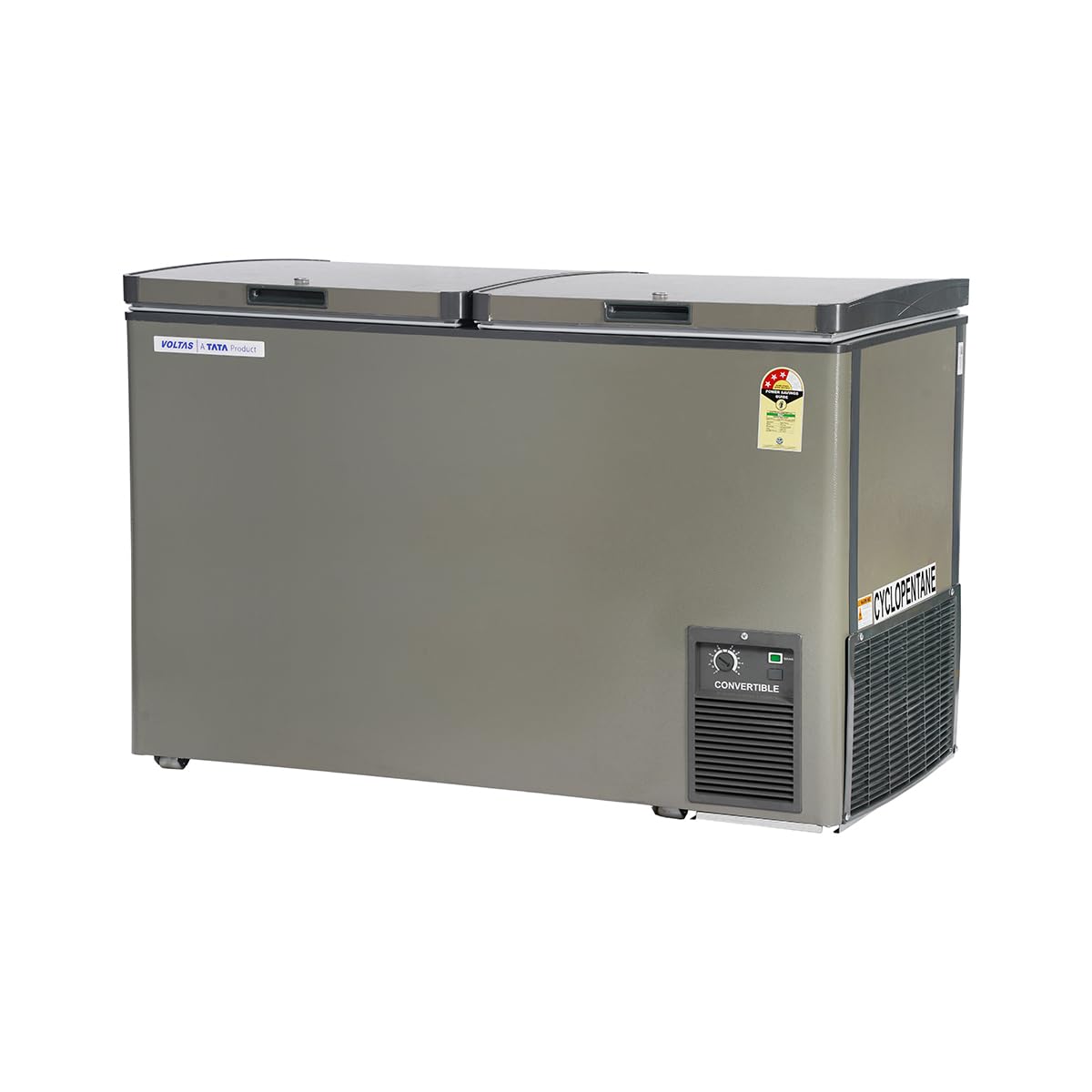 Voltas CVF320DA4-P-PL/CVF320DA4 Double Door Deep Freezer cum chiller, Convertible, GREY (303L Gross, 295L Net)