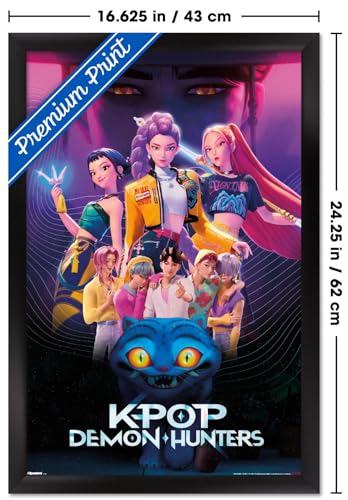 Image of Netflix KPop Demon Hunters (2025) - Group Wall Poster, 22.4L inch x 14.7W inch, Black Framed Version