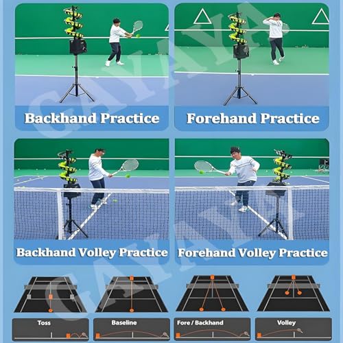 Lanciatore automatico da tennis con telecomando, batteria da 5200 mAh, treppiede regolabile (60-105 cm), frequenza e direzione regolabili per pratica e allenamento