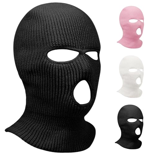 3 Hole Winter Knitted Mask Full Face Cover Ski Scarf Mask Warm Balaclava for Adult Skiing Motorcycle UV Protection Wind Protection 1234 Black