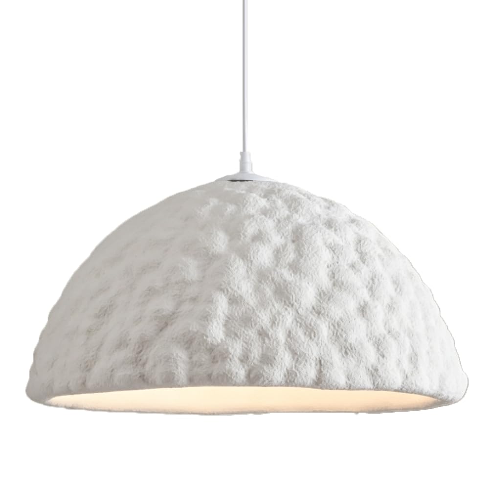 ESIYUVO White Smooth Bell Cylinder Pendant Light Fixture Nordic Minimalist Handmade Hanging Lamp Adjustable Suspension Single Light Chandelier for Bedroom Kitchen Island Hallway Entryway Dining Room