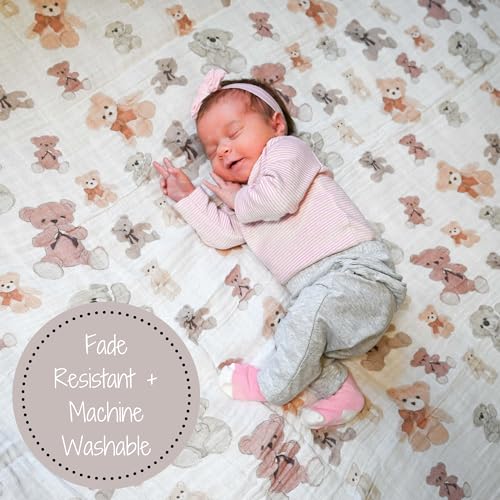 Image of LollyBanks Baby Swaddle Blankets 2 Pack, 100% Cotton Muslin Blanket 47 x 47 Inches, Soft and Breathable Newborn Receiving Blanket for Boys, Cozy Infant Swaddle, Baby Essential (Teddy Bear and Tan)