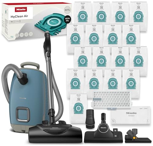 Image of Miele Guard L1 Bagged Canister Vacuum Cleaner with AirClean Filter, Electro Plus Floorhead, AllTeQ Universal Floorhead, LED Display Panel, in Nordic Blue /Space Grey with Performance Pack