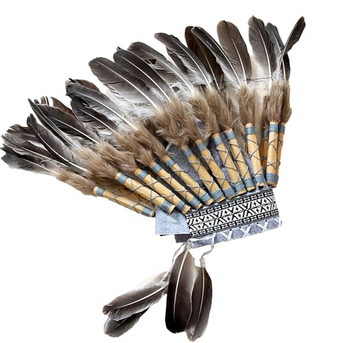 Yinuoday Native American Headband Headdress Indian Feather Headpiece Photo Props Headwear for Children Adult Party Crafts Decoration