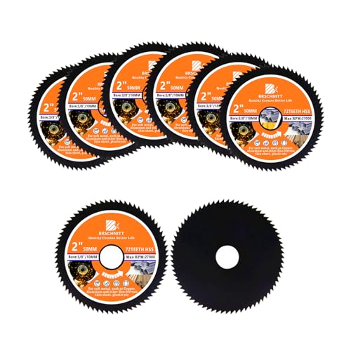 HSS Circular Saw Blade 2inch - BRSCHNITT 8PCS 72T 10mm Bore Cutting Discs for Cutting Wood, Copper, Aluminum, Plastic and Soft Metal