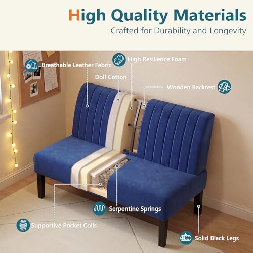 Image of STHOUYN Armless Accent Chair Loveseat, Small Sofa, Navy Blue Velvet, Modern | STHOUYN Oversized Slipper Chair for Living Room Bedroom Corner Side, Decorative Vanity Bench