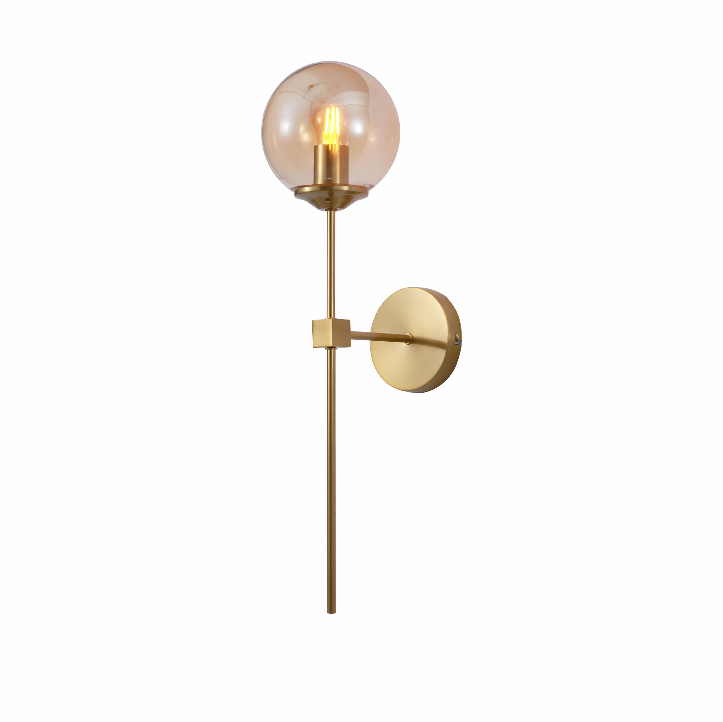 Tekled Gold Myhome Amber Glass L Shape Metal Wall Light | E27 Fitting | For Bedrooms Living Rooms Study Rooms Waiting Areas Receptions Cafes Bars Restaurants | (Bulb Not Included)