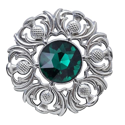 Image of Luxurious Scottish Kilt Fly Plaid Brooch - Premium Thistle Design Adorned with Sparkling Stones, Handcrafted Tartan Sash Pin, Luxurious Accessory for Women's Highland Dress
