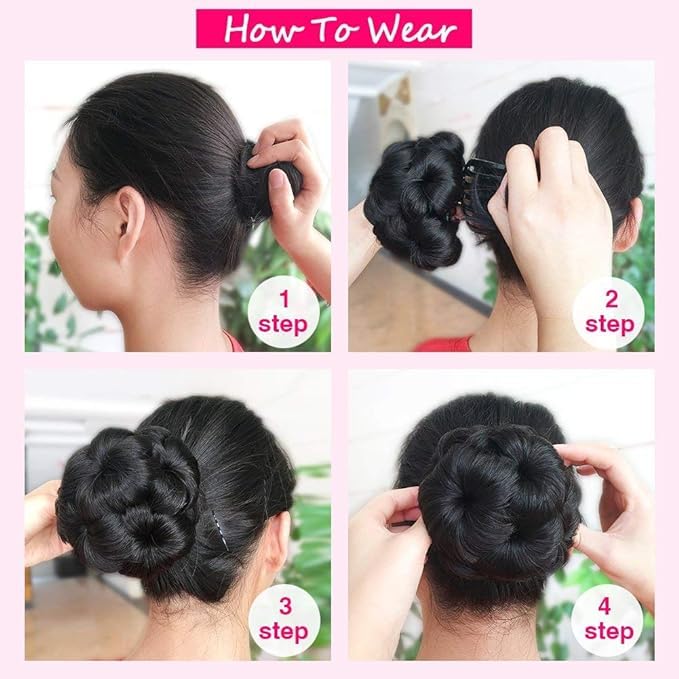 Image of CLITZ Claw Clip in Hair Bun Messy Hair Extension |Hair Extensions| Extension Hair for Women & Girls | BLACK PANJA BUN