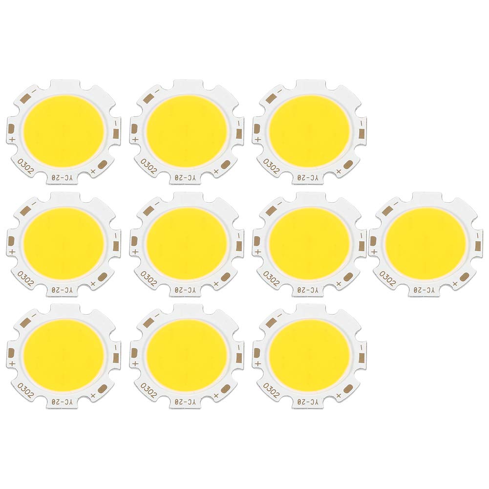 Tyenaza LED Chip Bulb, SMD Chip Lights, 10pcs Round COB 3W High Power LED Chip Bulb Lamp Light Warm White/Natural White/White(Warm light 3000K)