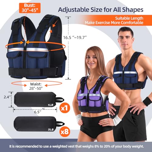Image of Sportneer Adjustable Weighted Vest Weights: 2-18 lbs /2-42 lbs Washable Weight Vest for Walking 16 In 1 Fast Adjust Rucking Vest for Women and Men Home Gym Running Jogging Strength Training Vests