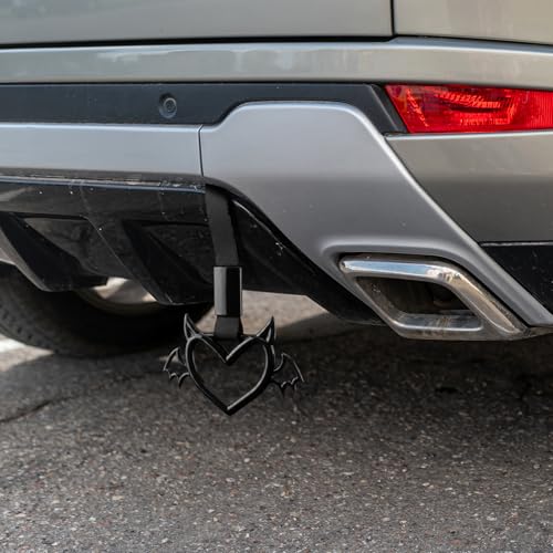 Image of 2 Pcs Devil Heart Shaped Car Handle Strap - JD M Drift Charm Rear Bumper Warning Ring Decor for Car Interior Exterior, Subway Bus Handle Accessory, Cute Heart Car Decor Gift (Black-Wing)