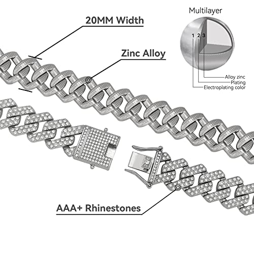 Mens Cuban Link Chain, 20MM Cuban Chain Zinc Alloy AAA+ Rhinestone Necklace for Men Hip Hop Chains3