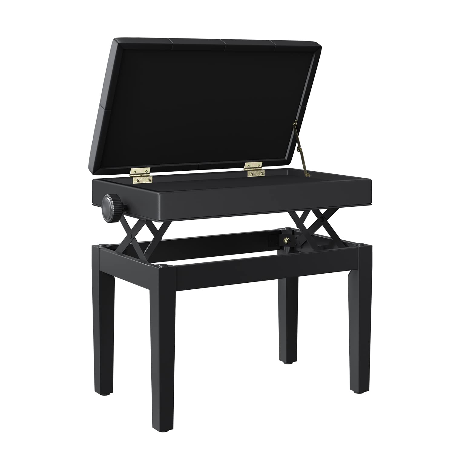 HOMCOM Banc de Piano, Banc de Clavier réglable en Hauteur en Bois Massif, Tabouret Piano avec Compartiment caché, siège rembourré polyuréthane à 10 Boutons, Stable et antidérapant, Charge 200kg, Noir