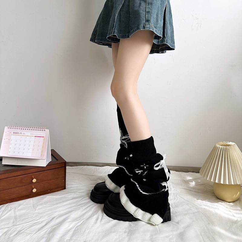 Image of YELAIVP Kawaii Leg Warmers Y2K Knit Lace up Leg Warmers Cute Japanese Harajuku Lolita Leg Warmer for Women Girls