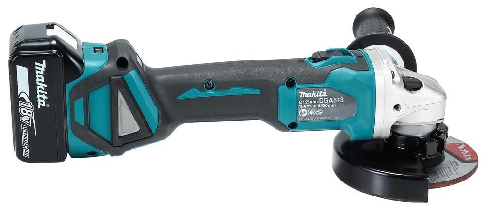 Makita DGA513RT3J akumulatorowa szlifierka kątowa 18 V z szybką ładowarką DC18RC, 3 x akumulatory 5,0 Ah w MAKPAC rozm. 3