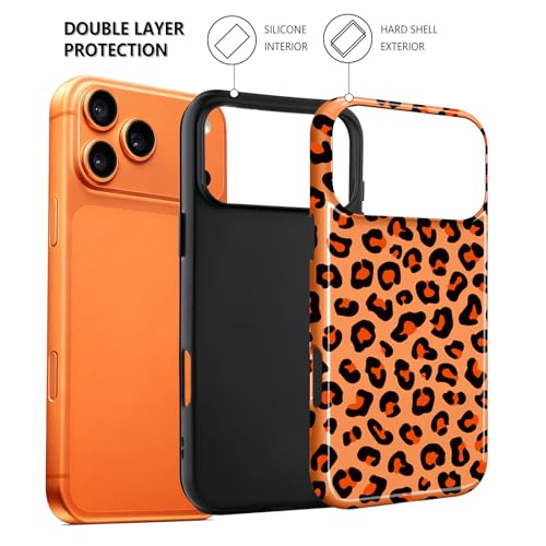 Image of Magnetic for iPhone 17 Pro Max Case for Women Men, Orange Leopard | Cute Cheetah Pattern Design [Compatible with MagSafe] 2-Layer Hybrid Shockproof Glossy Protective Cover