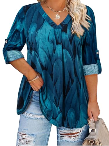 Plus Size Tops for Women V Neck Blouse Pleated Front Loose Fitting Tunic Top Dressy Casual Fall Clothes 2025