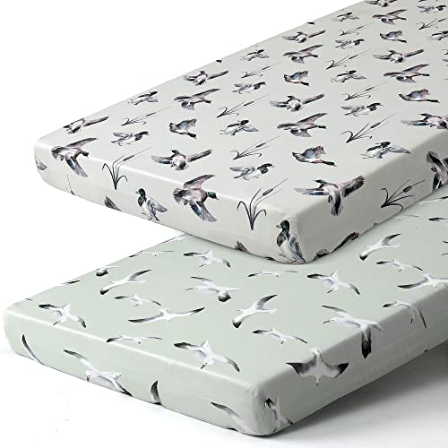 Image of Pack n Play Sheets, BROLEX 2 Pack Mini Crib Sheets,Stretchy Portable Fitted Playard Sheet Set, Convertible Playard Mattress Cover,Ultra Soft Breathable Material,Duck Seabird