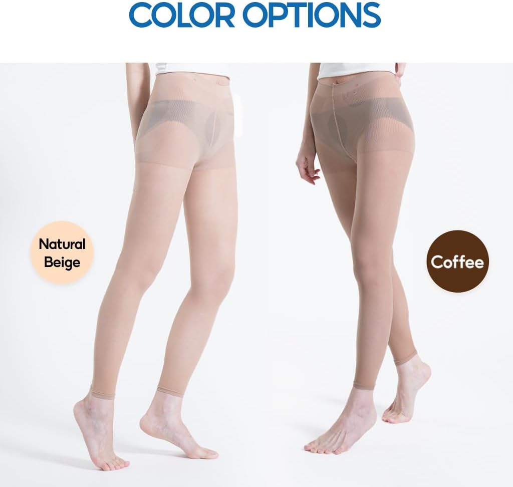 30D Sheer Compression Tights for Women - Run-Resistant, Cooling, UV Protection Pantyhose