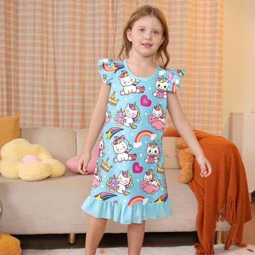 LQSZ Girls Nightgowns 3-Pack Toddler Nightdress Dress Sleepwear Pajamas for Girls 3-10 Years2