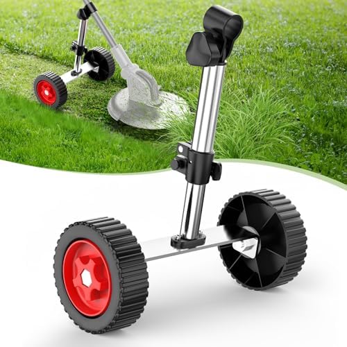 Adjustable Height Weed Wacker Wheel Attachment, Upgrade Design Walk Behind String Trimmer Auxiliary Wheels for Most Mowers Shaft Tubes of 25mm/26mm and 28mm, Push Weed Eater for Easy Push Weed Trimmer
