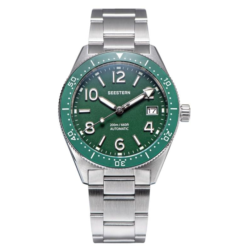 Seestern S434 Orologio Automatico Uomo – Quadrante Verde, Cassa Acciaio 40mm, Vetro Zaffiro, Movimento NH35A, Impermeabile 200m, Datario