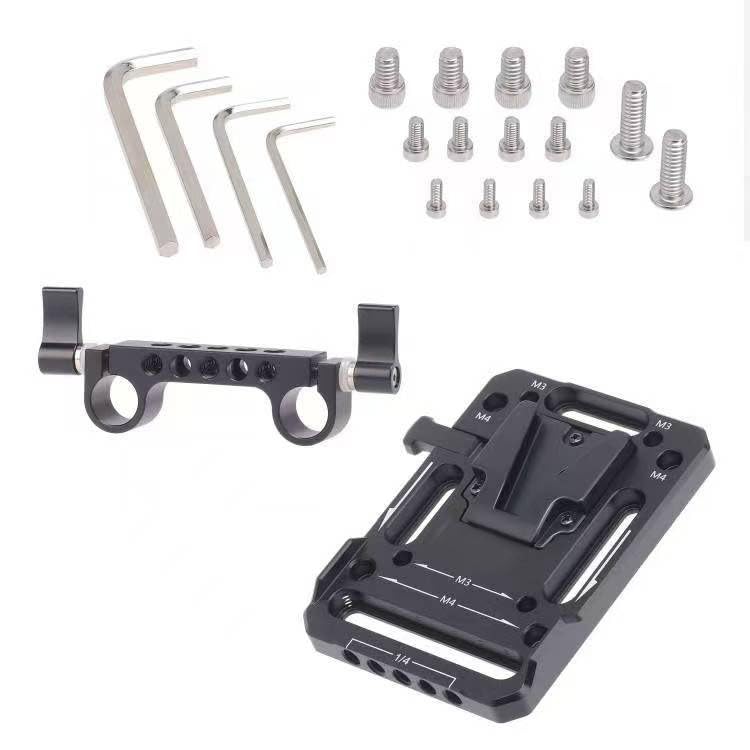 Placa de batería de montaje en V con liberación rápida y soporte de varilla dual 15mm 6
