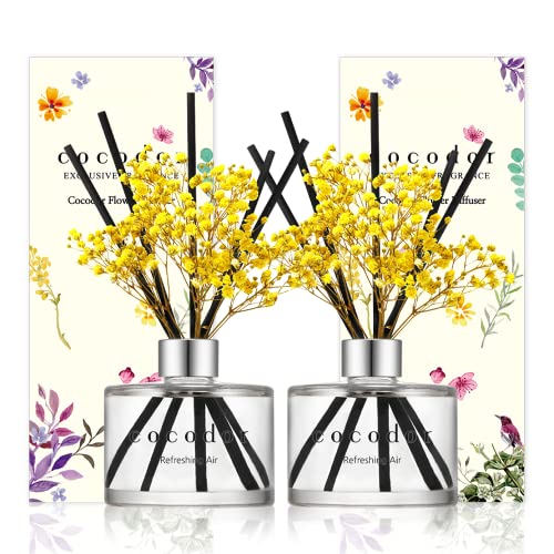 COCODOR Preserved Real Flower Reed Diffuser/Refreshing Air / 6.7oz(200ml) / 2 Pack/Reed Diffuser Set, Oil Diffuser & Reed Diffuser Sticks, Home Decor & Office