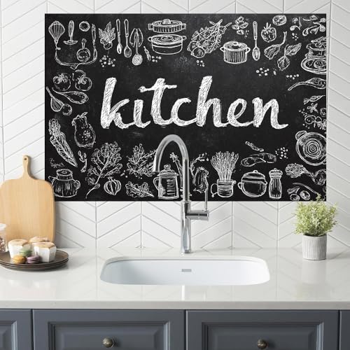 Image of Chalkboard Kitchen Sign Backsplash Peel and Stick, 35.4x23.6 in