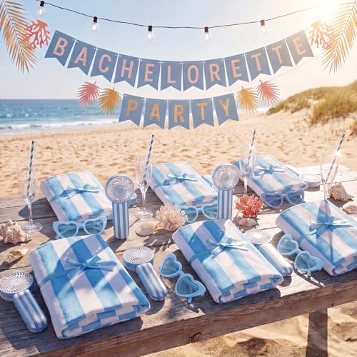 Fanfanwin 18 Pcs Beach Bachelorette Party Bridesmaid Gifts Portable Handheld Fans Heart Sunglasses Stripe Beach Towel Bulk Bridal Shower Bachelorette Party Supplies for Bride Supplies Women miniatura 2