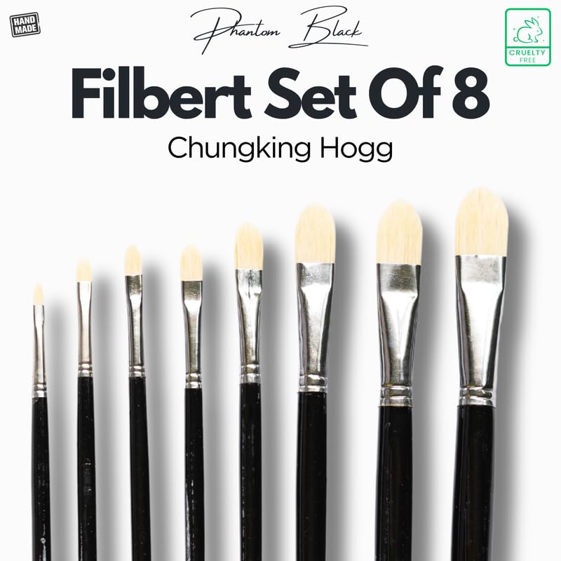 Image of Stationerie Filbert Paint Brushes Set /Handmade Professional Artist Handle Painting Brush Set for Acrylic, Watercolor, & Gouache Painting (8 Filbert Brushes)(Matt Black)