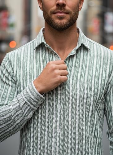 Image of Lymio Men Shirt | Men's Striped Button Down Shirt - Slim Fit Casual & Resort Wear Shirts for Men | Premium & Trendy | Summer and Vacation Ready (Crazy-Full)