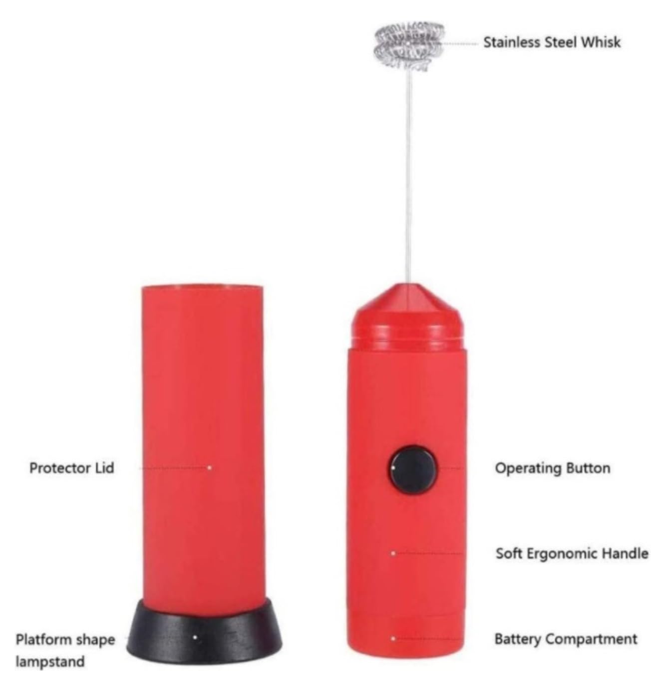 Espumador de Leche, Espumador De Leche De Acero Inoxidable Espumador De Café Eléctrico De Resorte De Mano con Pilas Bubbler Leche para Capuchino(Rot)