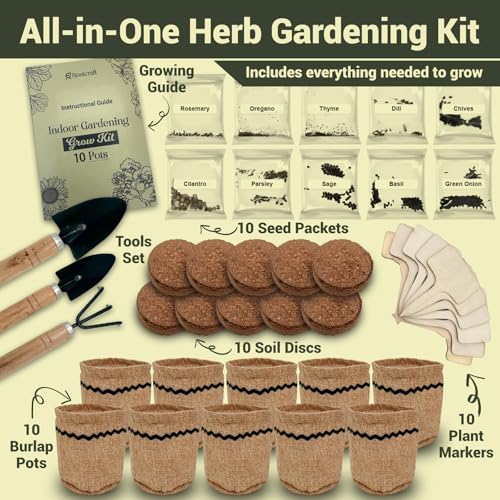 10 Herb Garden Planter Indoor Kit, 44pcs Complete Kitchen Herb Starter Set Including Burlap Pots, Markets, Soil Discs, Gardening Tools, Unique Easter/Birthday/Christmas Gift Ideas for Women, Mom - Image 3