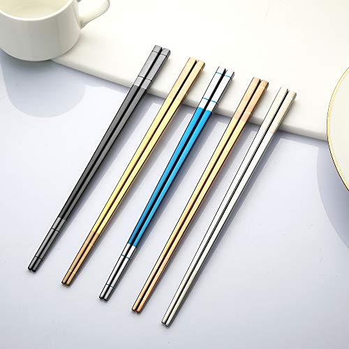 image for Devico Chopsticks Reusable, Premium 18/8 Stainless Steel Chopstick Met