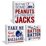 3 Pcs Baseball Decor for Home Baseball Sports Tiered Tray Decorative Wood Box Signs Rustic Table Desk Shelf Decoration for Bedroom Boys Room Party