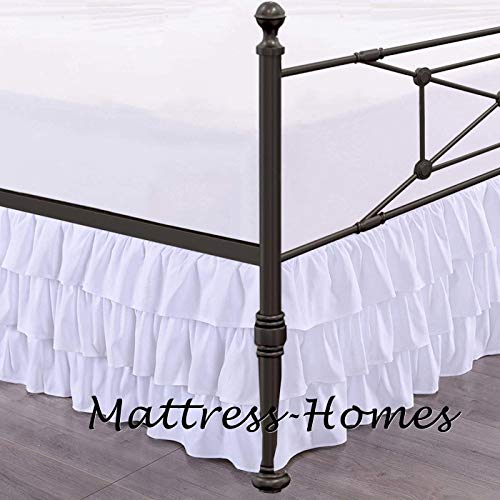 Split Corner Bed Skirt White Solid Microfiber Multi Ruffle Bedskirt Bed Wrap Easy Fit Dust Ruffles 15 Inch Drop Dust Ruffle Gathered Bedskirts Wrinkle Ruffled Bed Skirt King 15" #TOP1