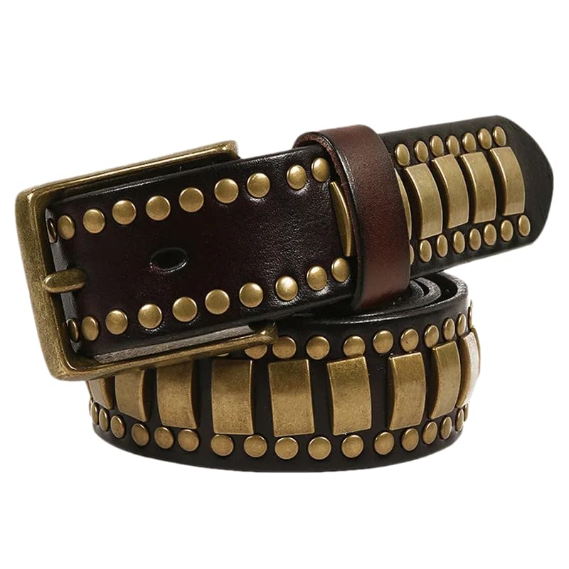 Men 3.8cm Leather Vintage Metal Punk Jeans Belt Street Style Studded Belt